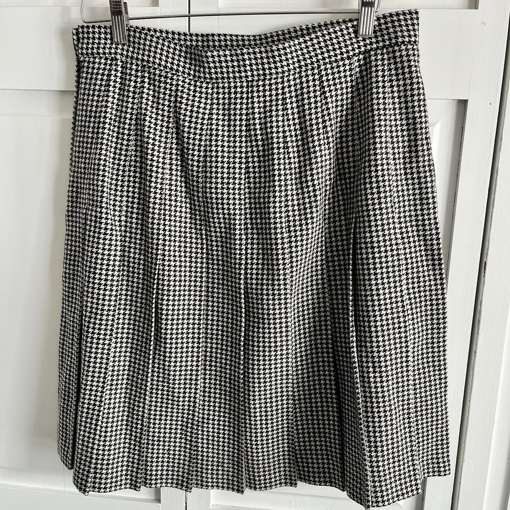 Vtg Houndstooth Wool Blend Skirt Women 16 Pleated Preppy Academia Schoolgirl - Picture 4 of 10